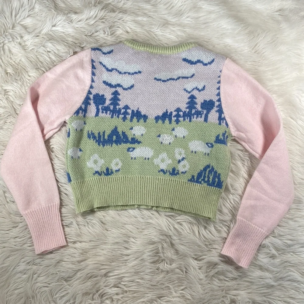 Cute Little Lamb Pastel Knit Cropped Cardigan - Picture 5 of 6